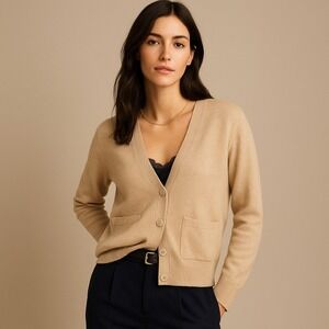 J.Crew Cashmere‎ Patch Pocket Cardigan Heathered Sand XS